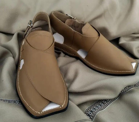Zardari Chappal – Handmade Leather Elegance in Beige (Made in Peshawar)